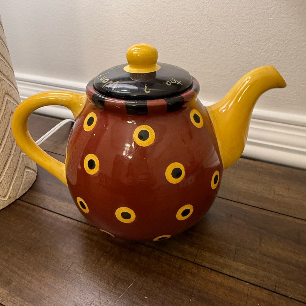 Lang Redware Teapot Dan DiPaolo Folk Art Polka Dot Ceramic